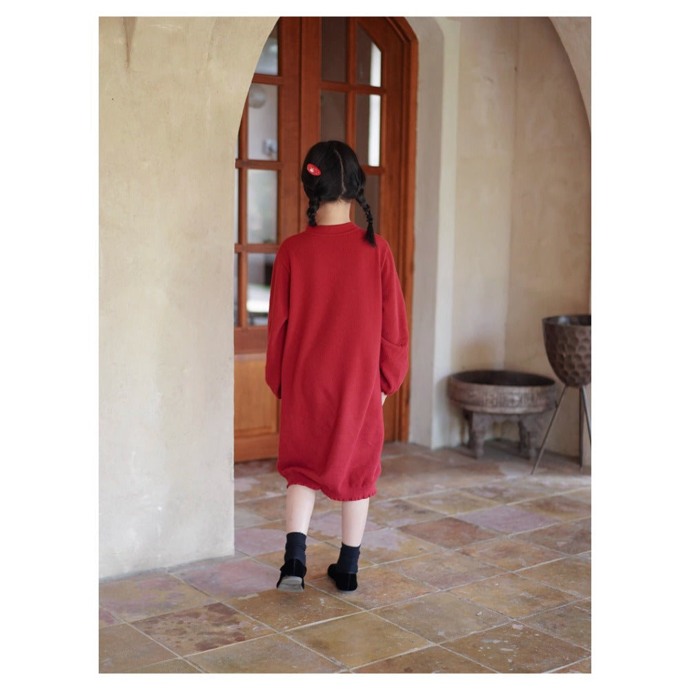 Robe cheongsam en tricot de coton rouge pour filles MaNa pour le Nouvel An chinois
