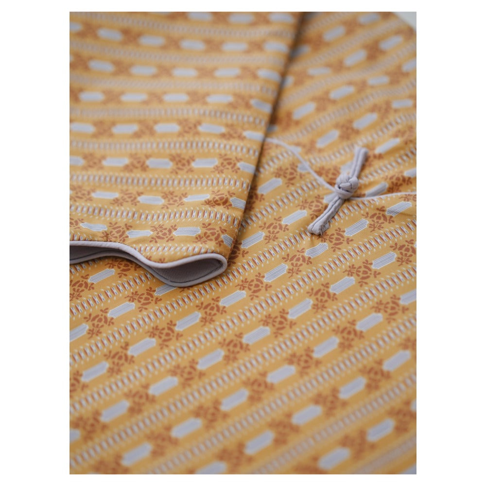 MaNa Girls' Cotton Top with Handmade Frog Buttons and Oversized Sleeves - Orange Print