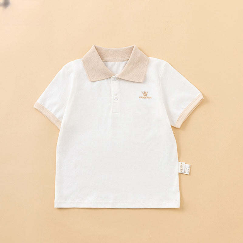 Polo pour tout-petits en coton biologique à col beige ANNIEWIN