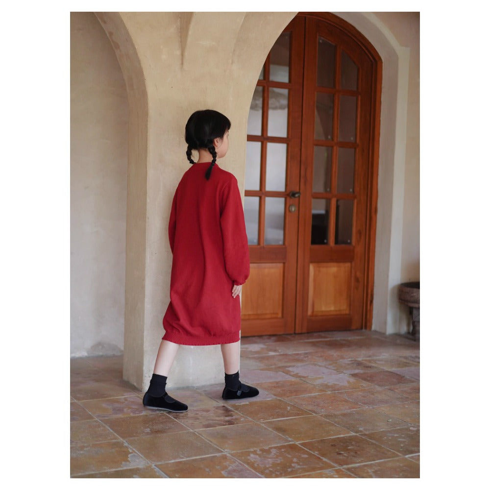 Robe cheongsam en tricot de coton rouge pour filles MaNa pour le Nouvel An chinois