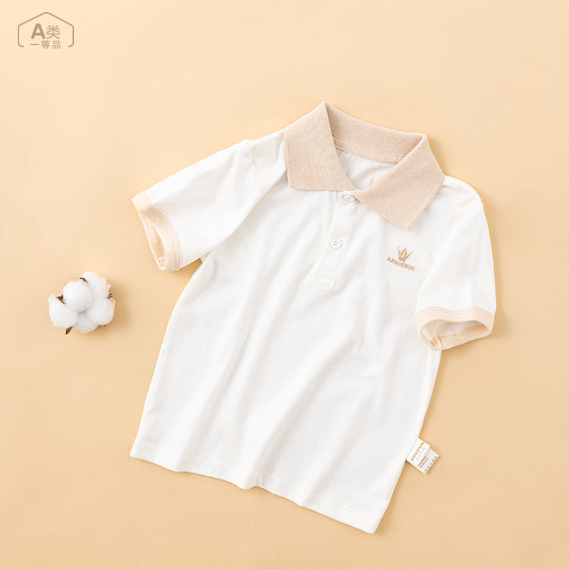 Polo pour tout-petits en coton biologique à col beige ANNIEWIN