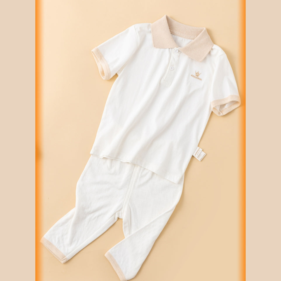Polo pour tout-petits en coton biologique à col beige ANNIEWIN