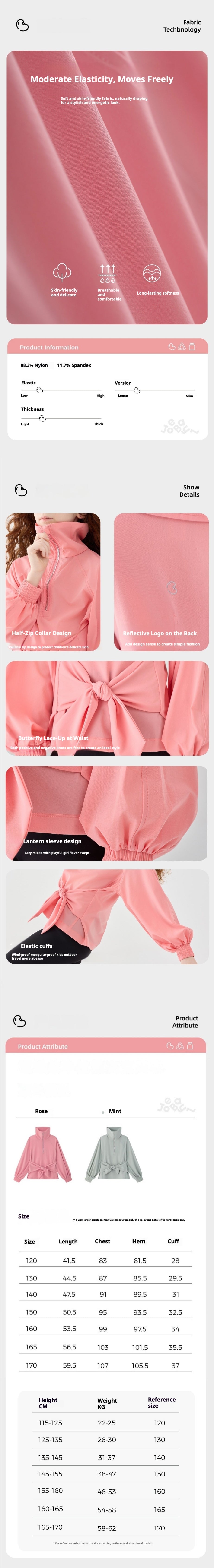 Jollybean Chic Bow Breeze Half-Zip Top for Girls (130-170/6y-Adult)