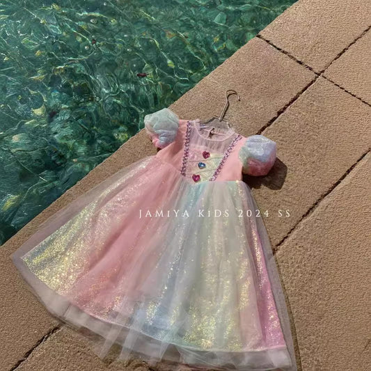 Jamiya Girl Rainbow Short Puff Princess Dress