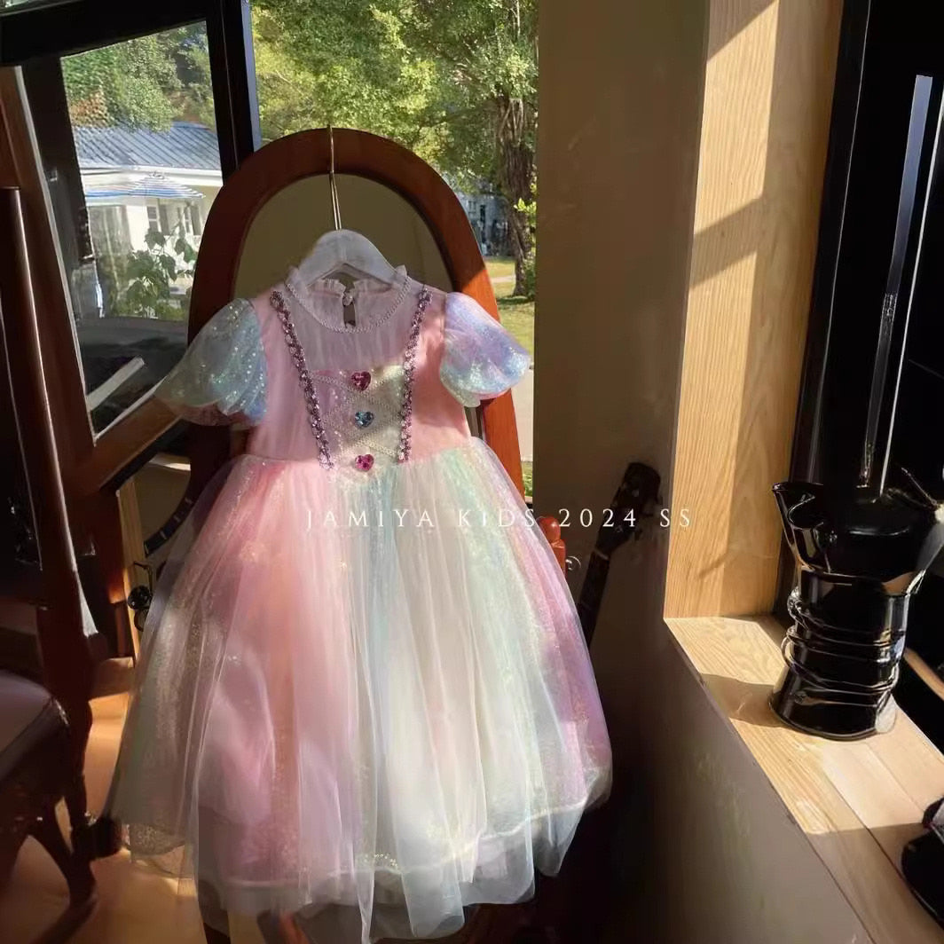 Jamiya Girl Rainbow Short Puff Princess Dress