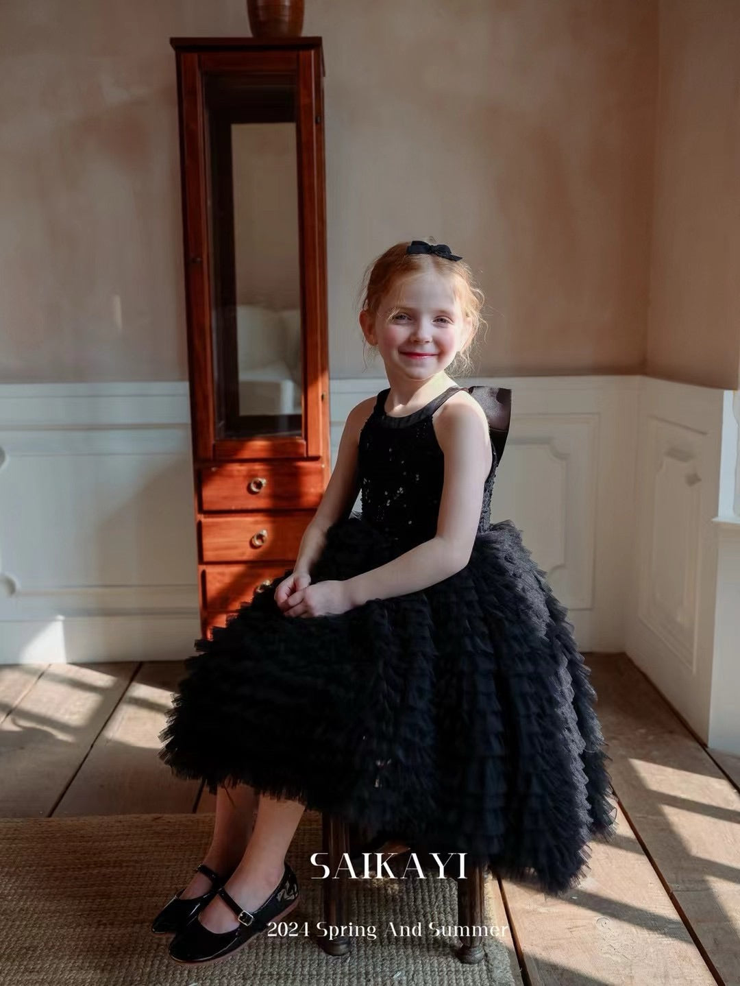 SaiKaYi Girl Black Sleeveless Princess Dress