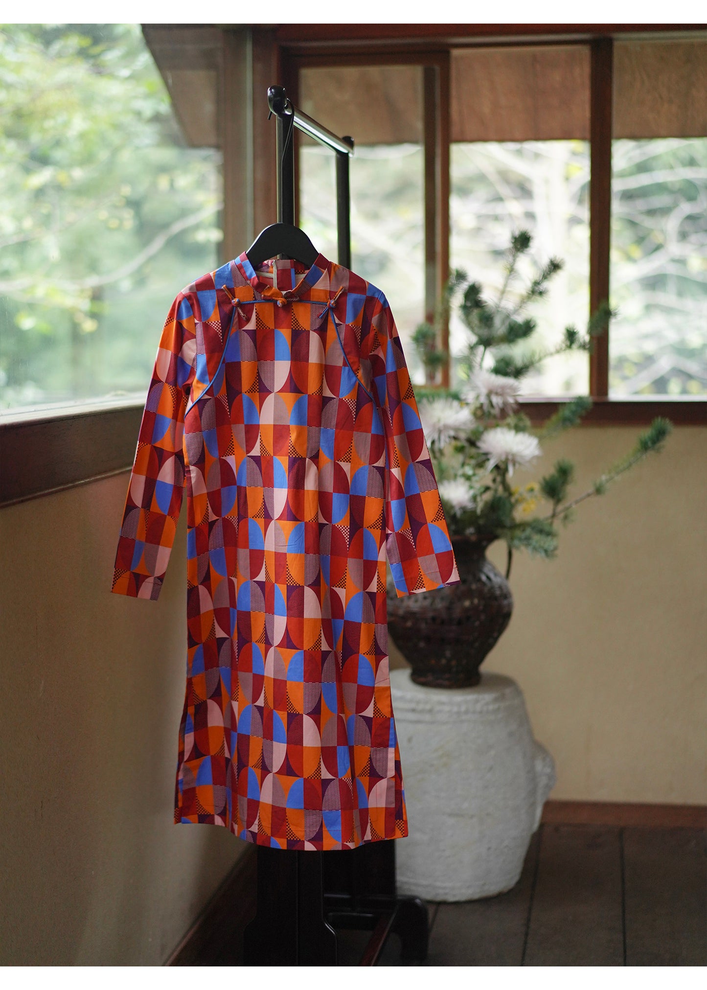 Manna Retro Mosaic Long Sleeve Qipao Dress