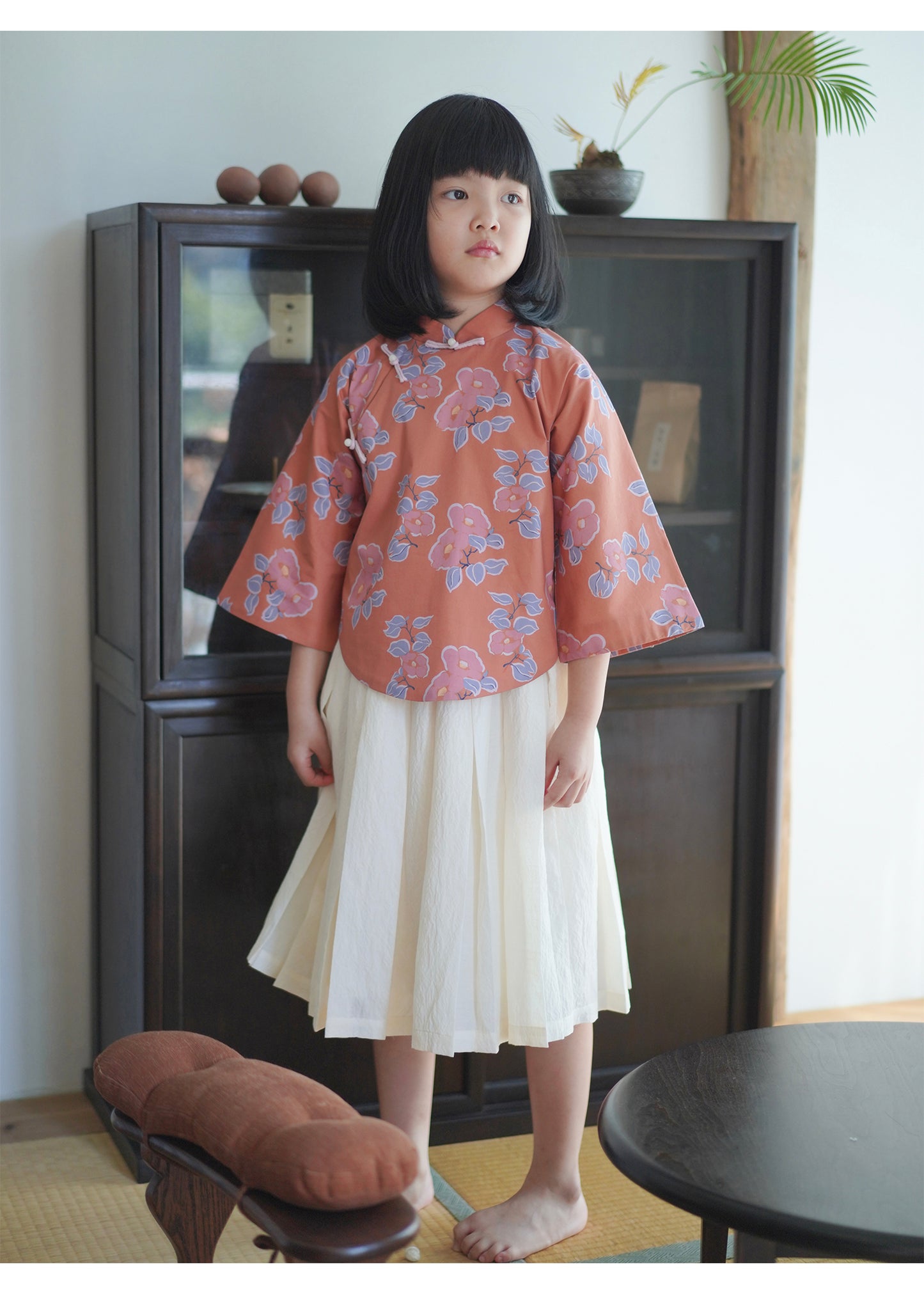 MaNa Chinese Camellia Reverse Wide Sleeve Top