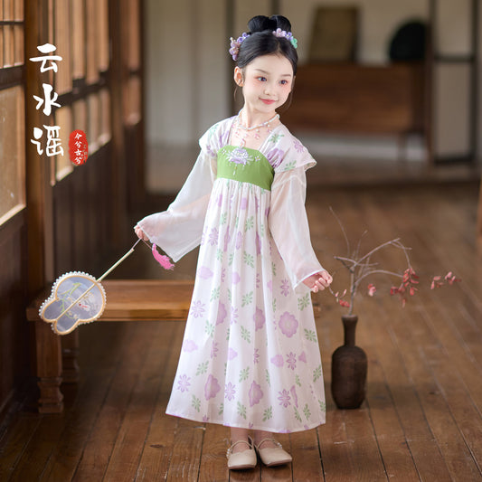 JXGX Girls Floral Hanfu Dress – Chinese Traditional Kids Dress Elegant Printed Princess Outfit ---Yunshuiyao