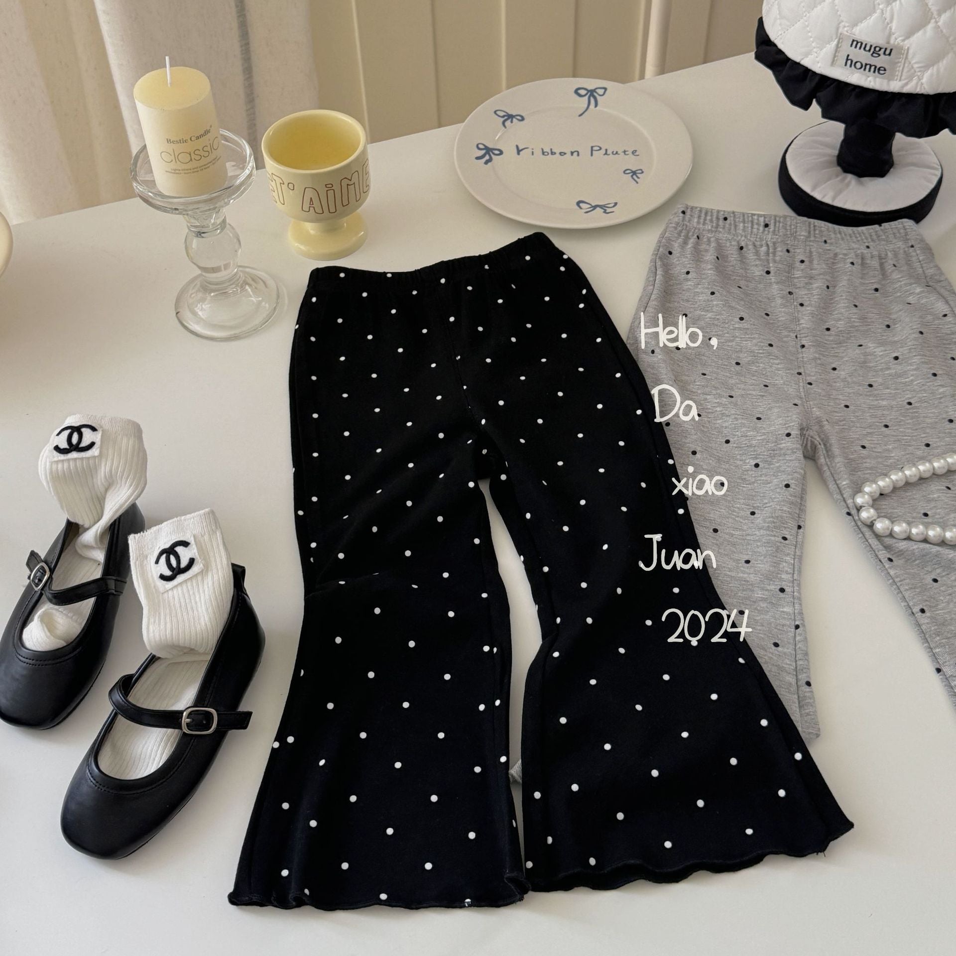 Black polka dot pants hotsell