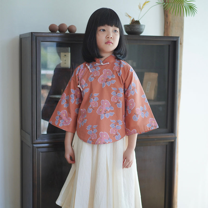 MaNa Chinese Camellia Reverse Wide Sleeve Top