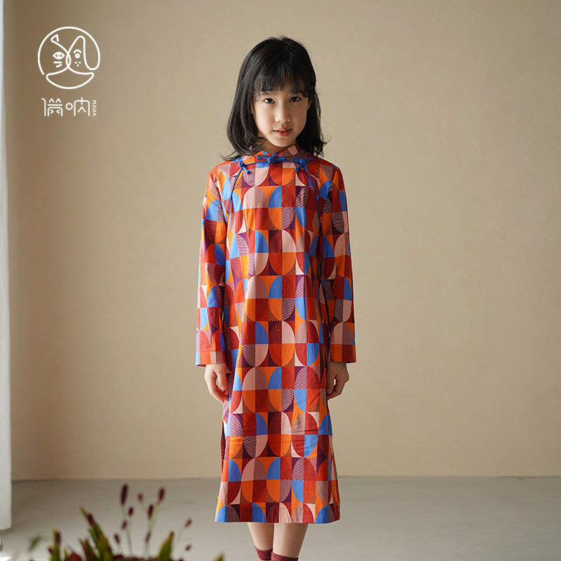 Manna Retro Mosaic Long Sleeve Qipao Dress