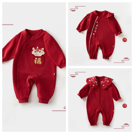 Baby Spring Festival Red Long-sleeve Bodysuit