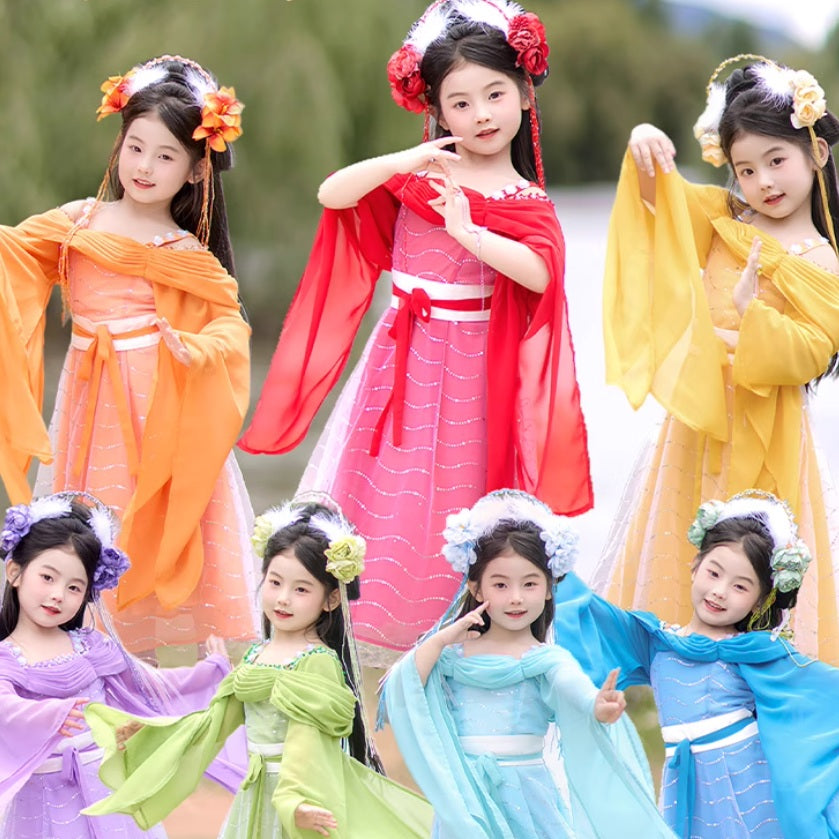 JXGX Seven Fairy Sisters: Girls' Hanfu 3-Peice Dress Set ---QiXianNv