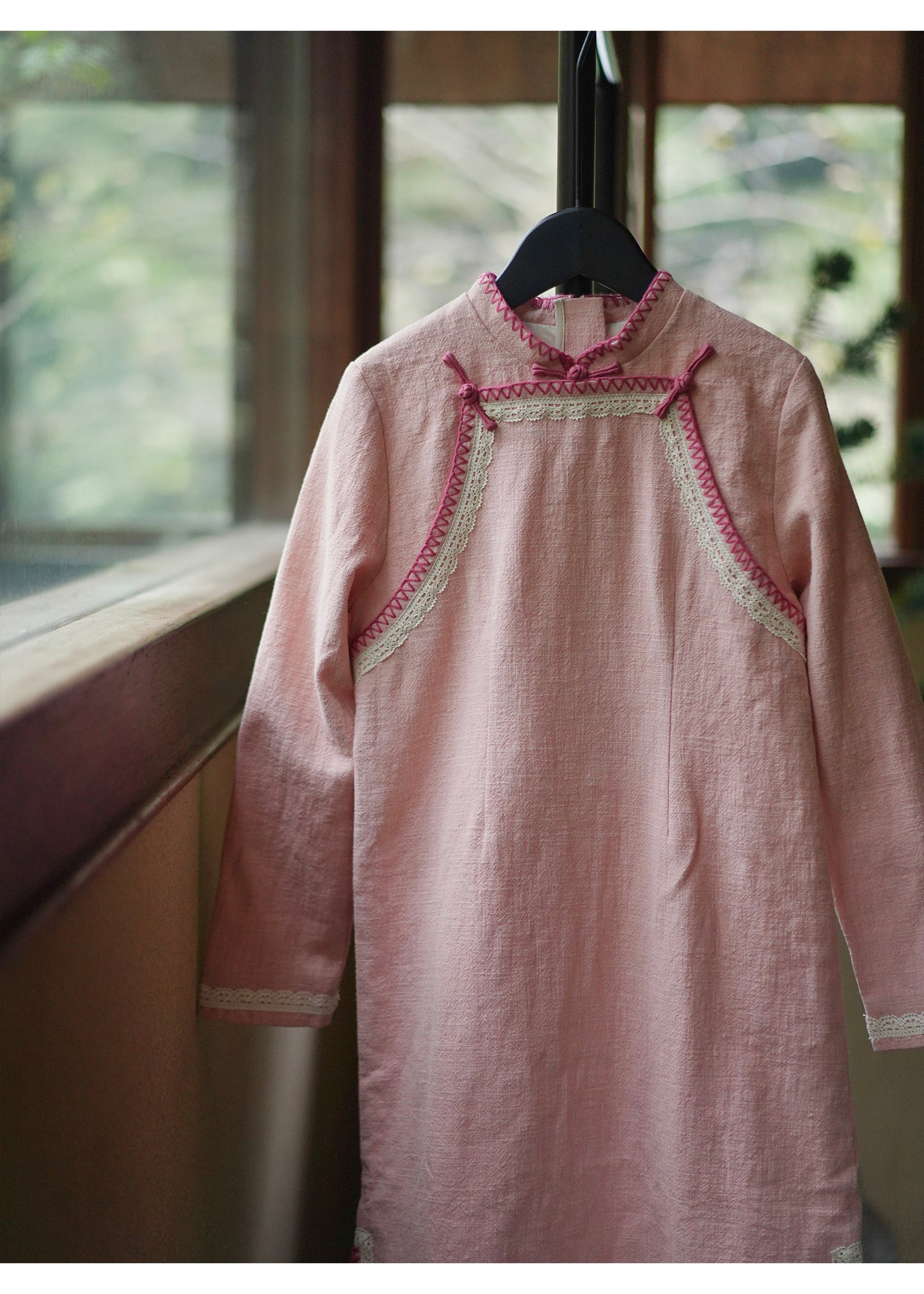 Manna Blush Linen Heritage Qipao Dress