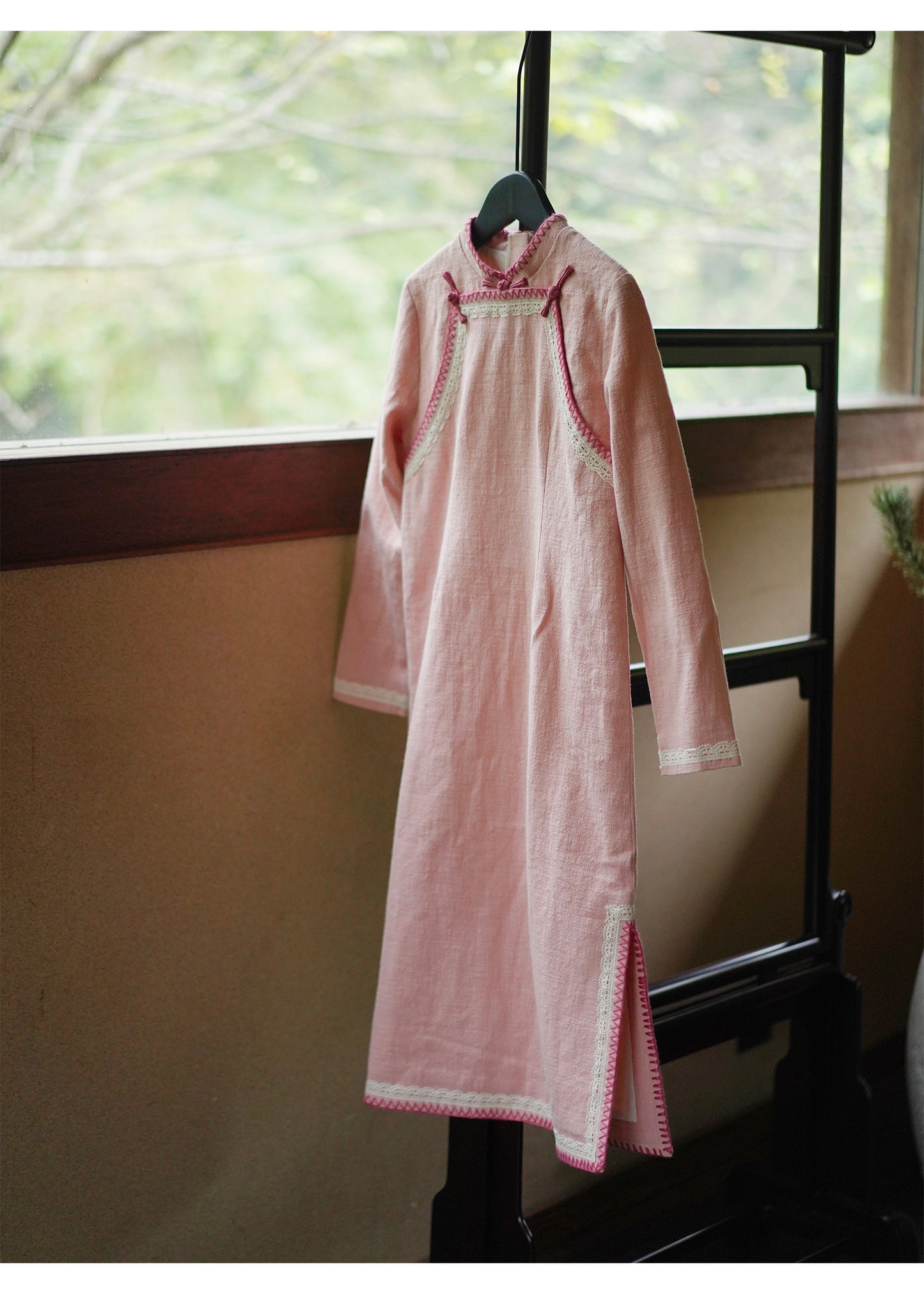 Manna Blush Linen Heritage Qipao Dress
