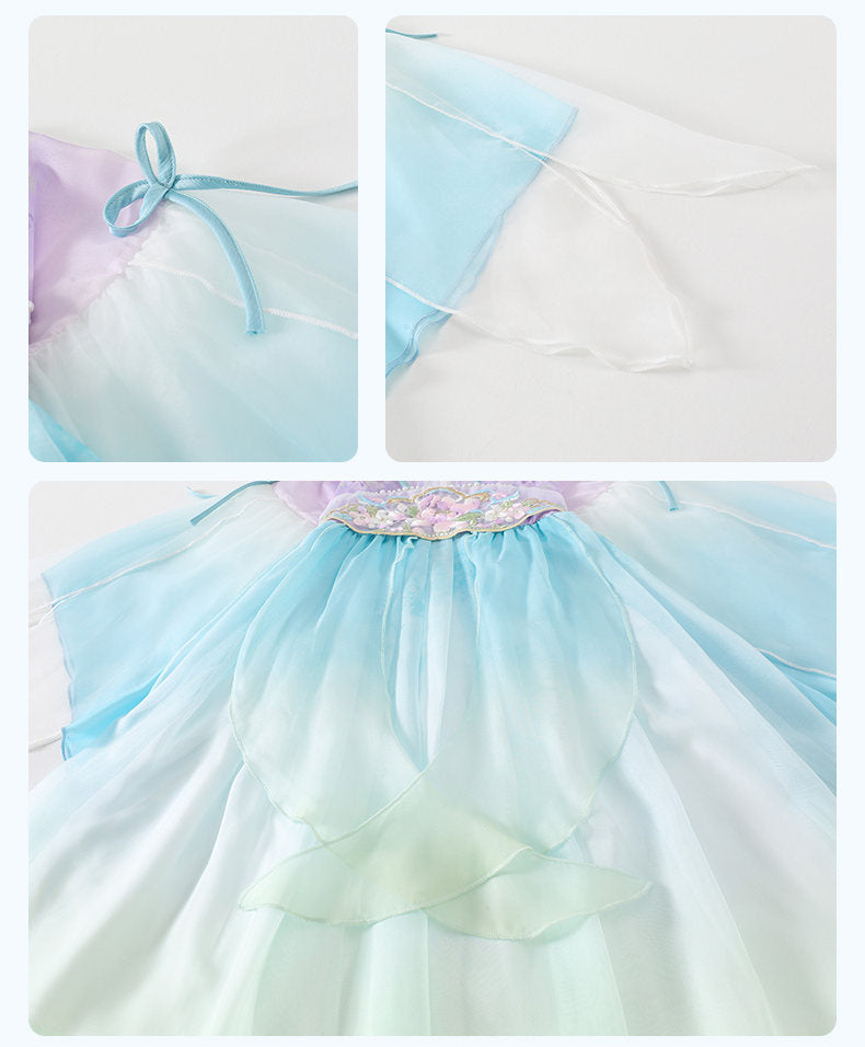JXGX Girls Purple Blue Hanfu Dress – Elegant Chinese Fairy Dress Kids Embroidered Traditional Princess Outfit ---LuoYao