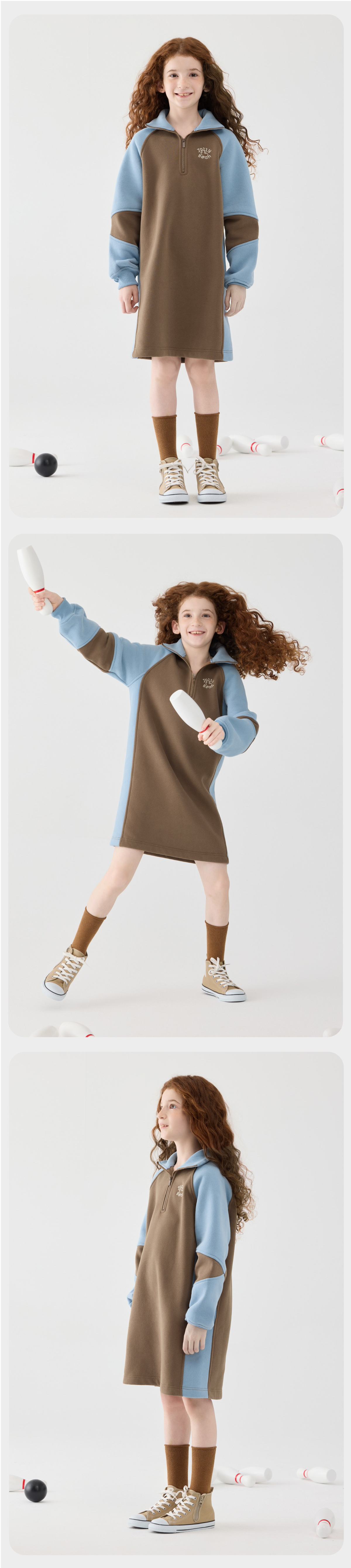 Jollybean  Girls Retro Cozy Spliced Fleece Dress (120-170/ 5y-Adult)