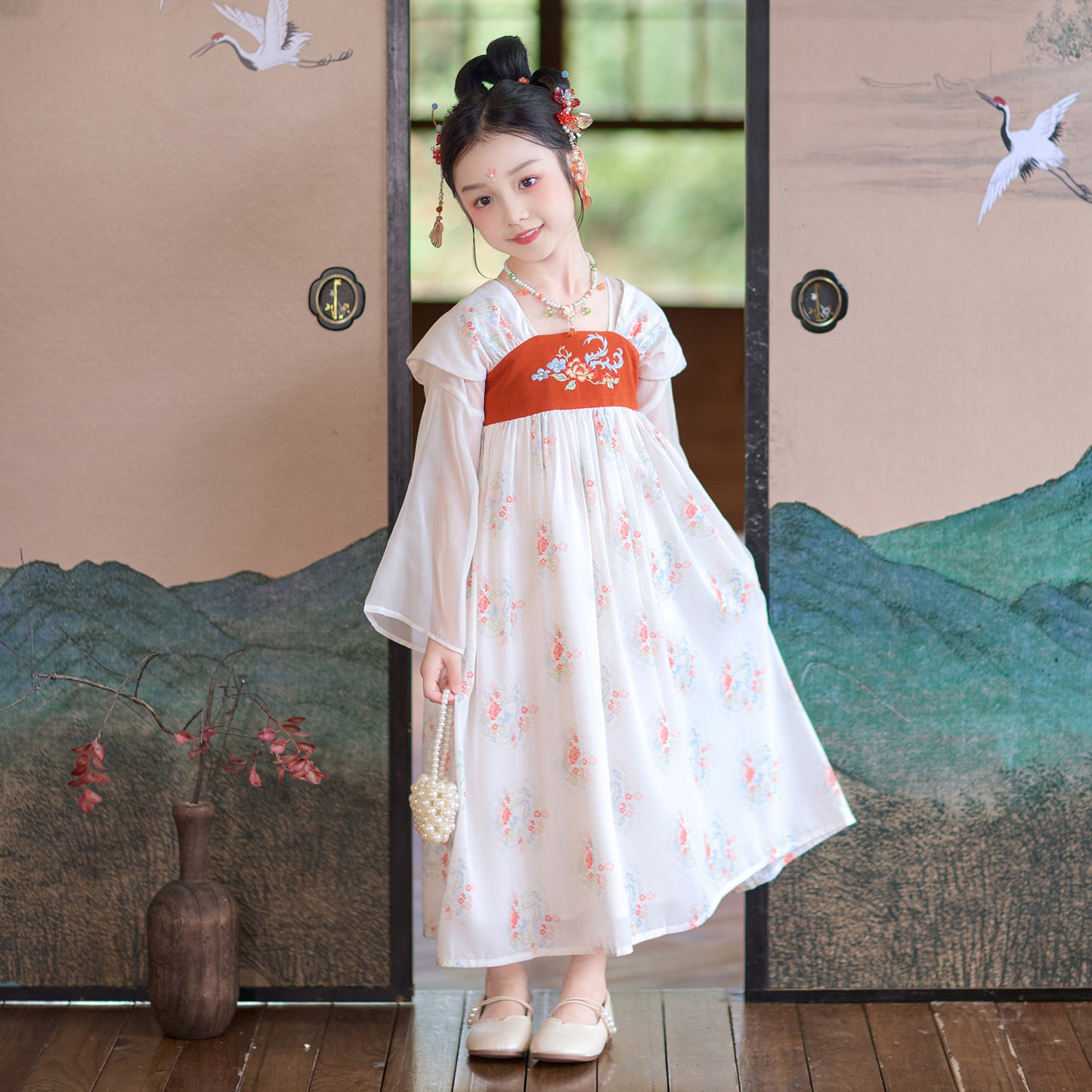 JXGX Girls Floral Hanfu Dress – Chinese Traditional Kids Dress Elegant Printed Princess Outfit ---Yunshuiyao