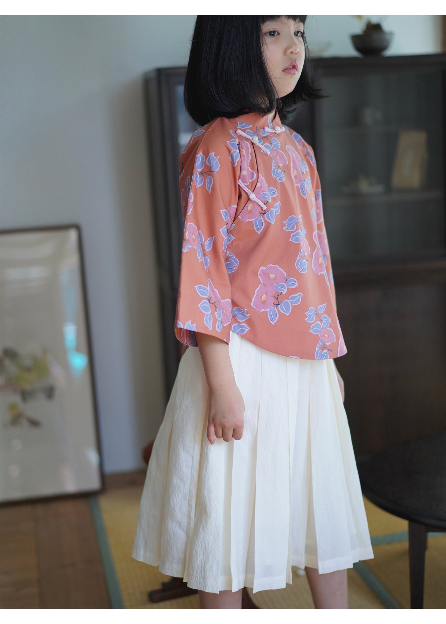 MaNa Chinese Camellia Reverse Wide Sleeve Top