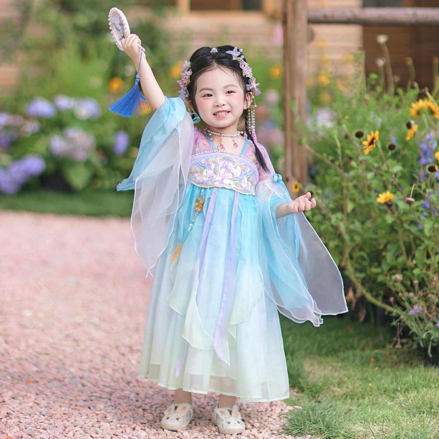 JXGX Girls Purple Blue Hanfu Dress – Elegant Chinese Fairy Dress Kids Embroidered Traditional Princess Outfit ---LuoYao