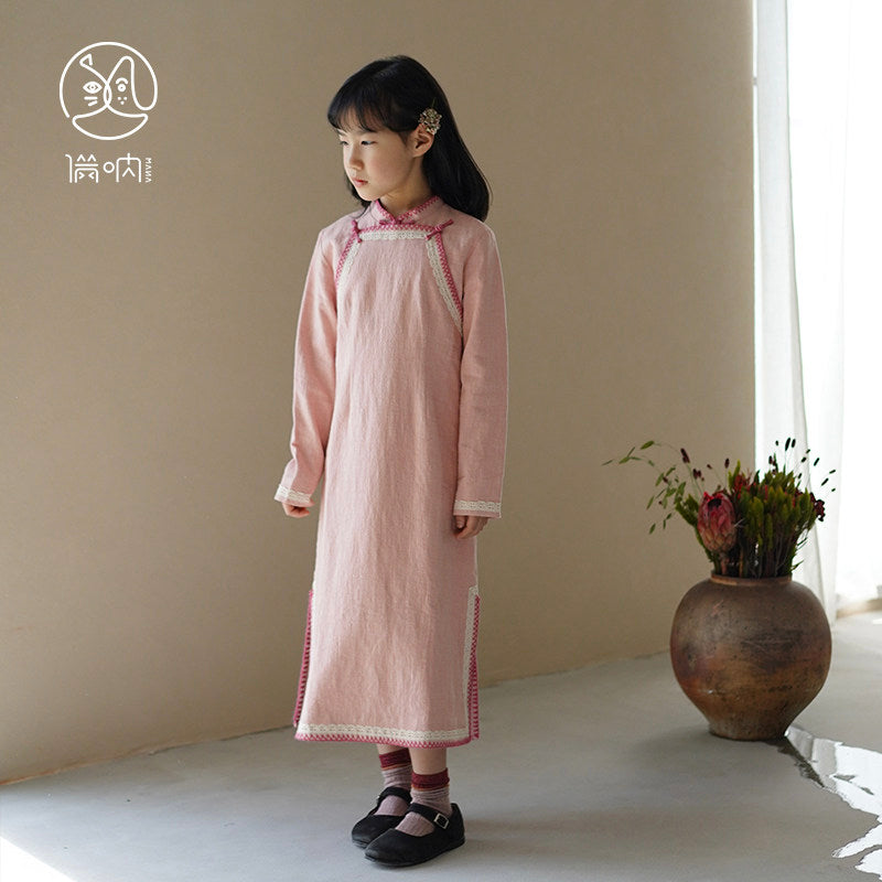 Manna Blush Linen Heritage Qipao Dress