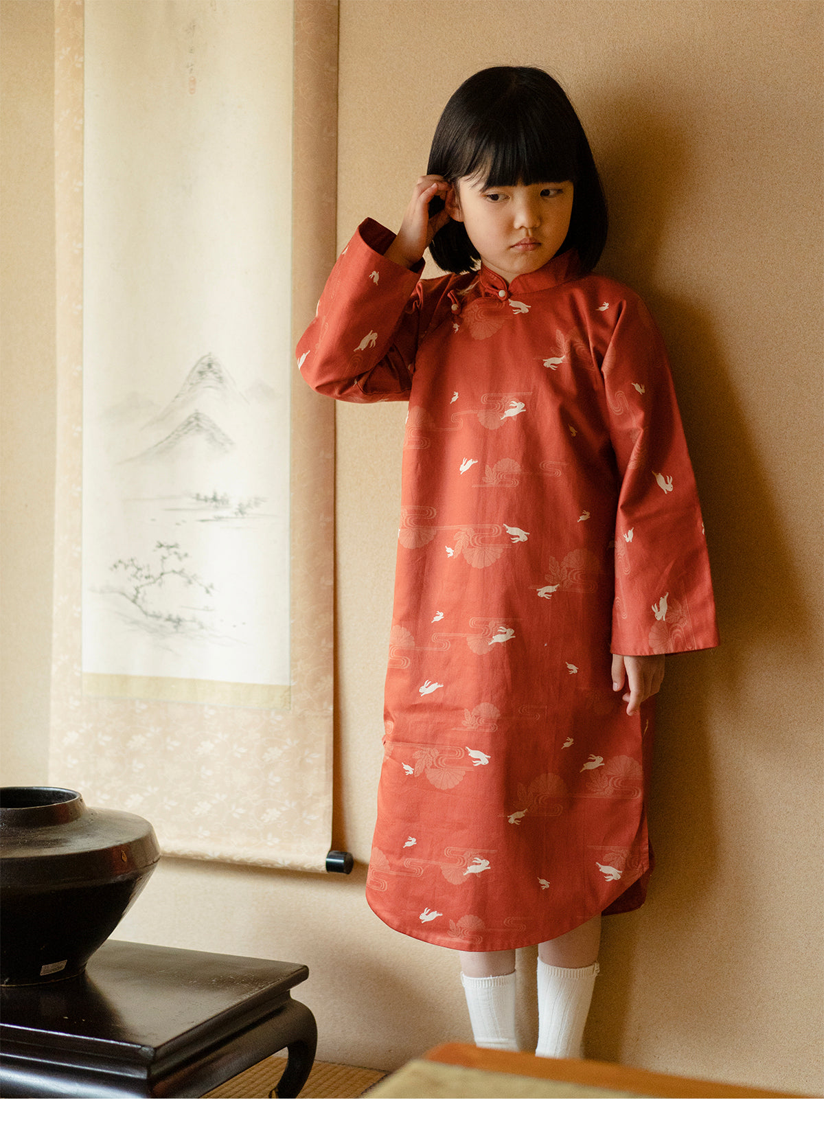 MaNa Kids Red Moon Rabbit Cheongsam-Chinese new year