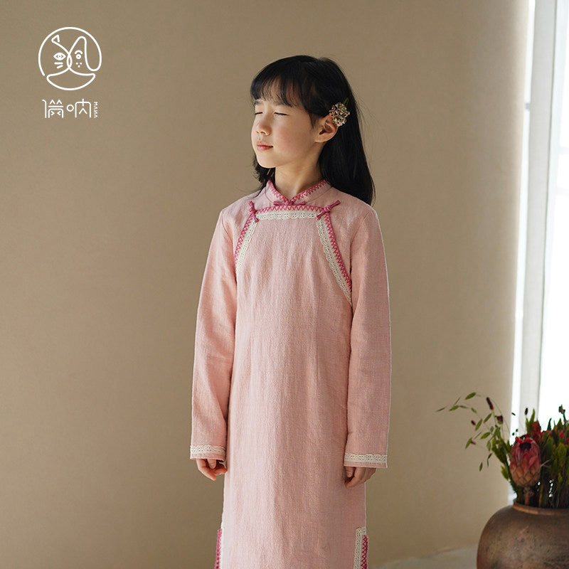 Manna Blush Linen Heritage Qipao Dress