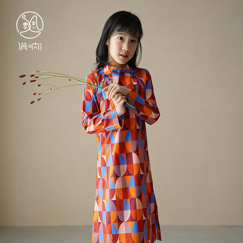 Manna Retro Mosaic Long Sleeve Qipao Dress