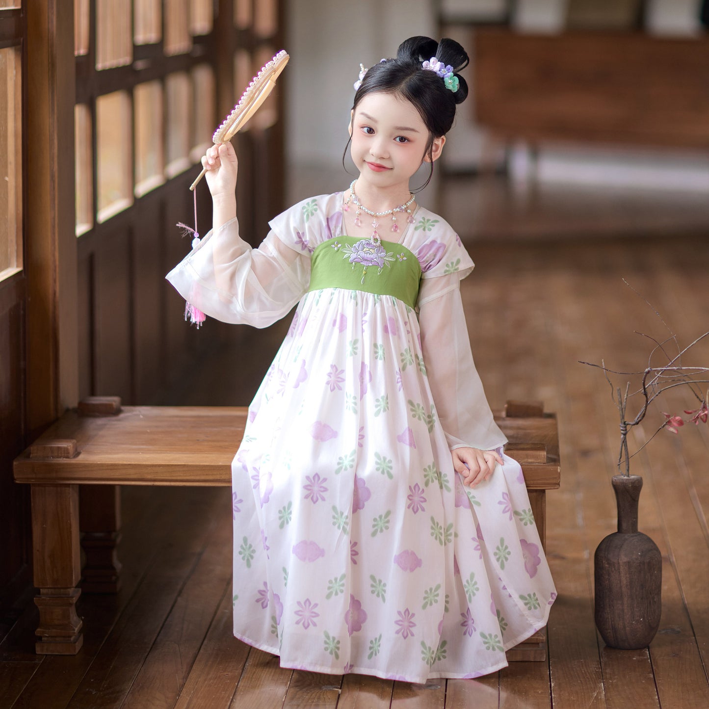 JXGX Girls Floral Hanfu Dress – Chinese Traditional Kids Dress Elegant Printed Princess Outfit ---Yunshuiyao