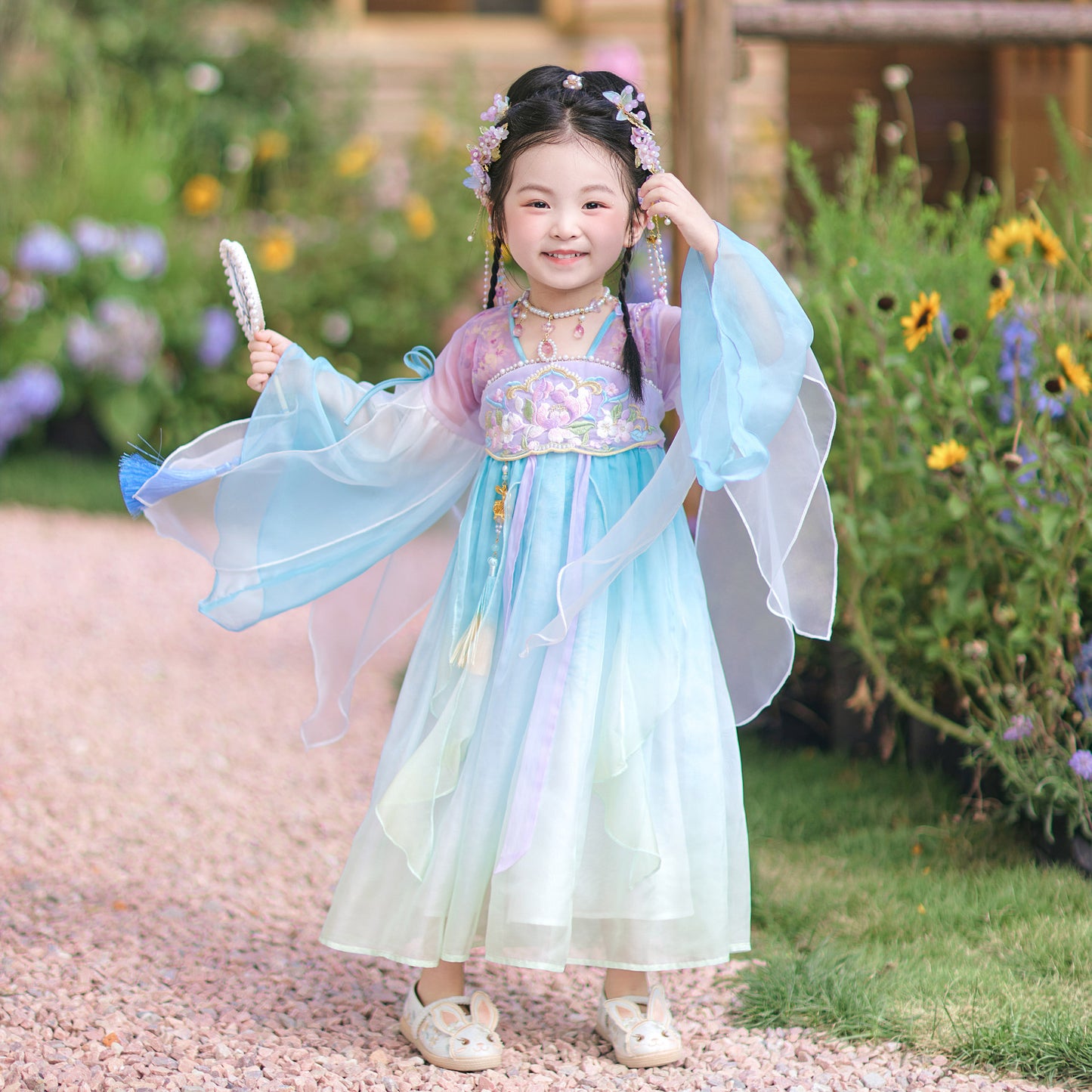 JXGX Girls Purple Blue Hanfu Dress – Elegant Chinese Fairy Dress Kids Embroidered Traditional Princess Outfit ---LuoYao