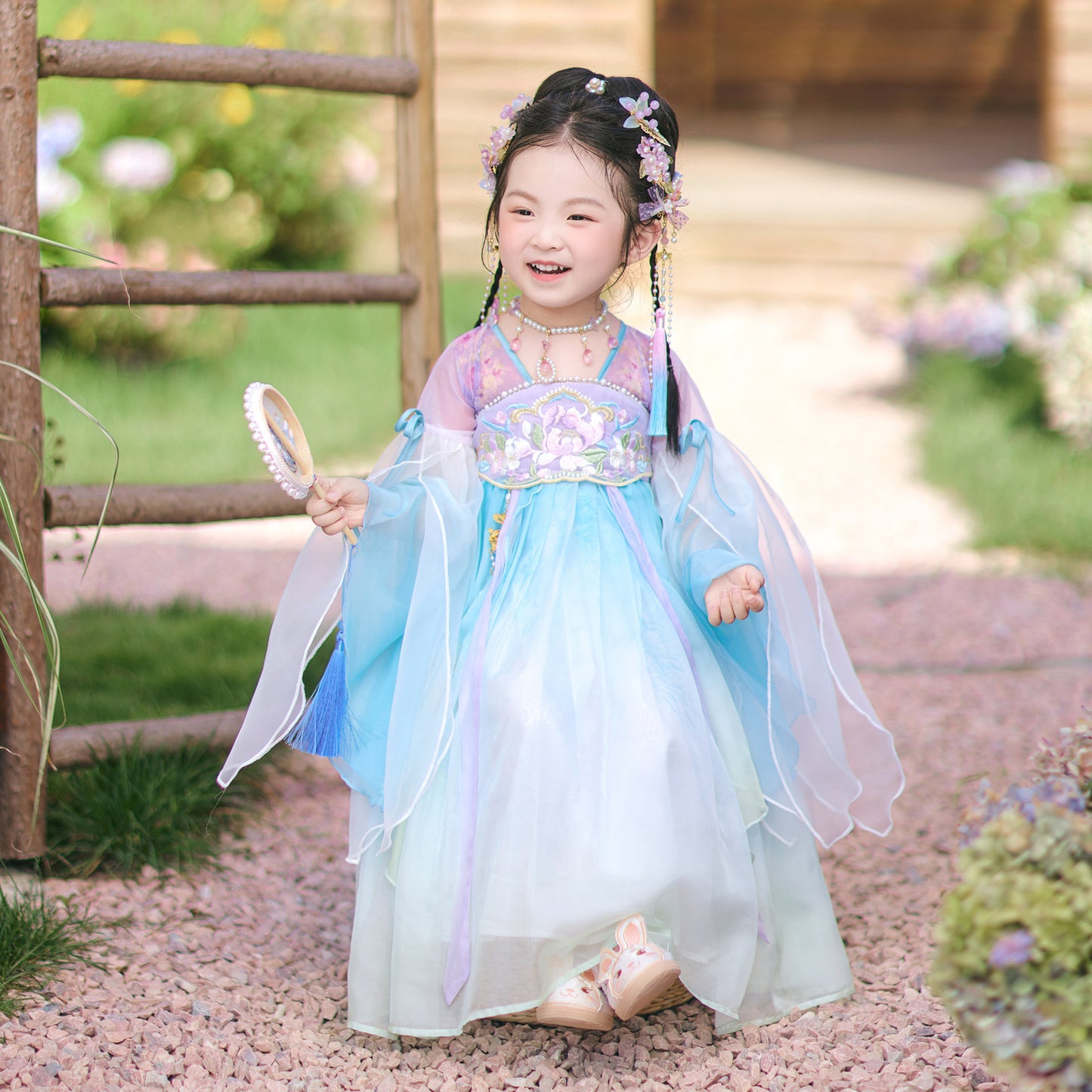 JXGX Girls Purple Blue Hanfu Dress – Elegant Chinese Fairy Dress Kids Embroidered Traditional Princess Outfit ---LuoYao