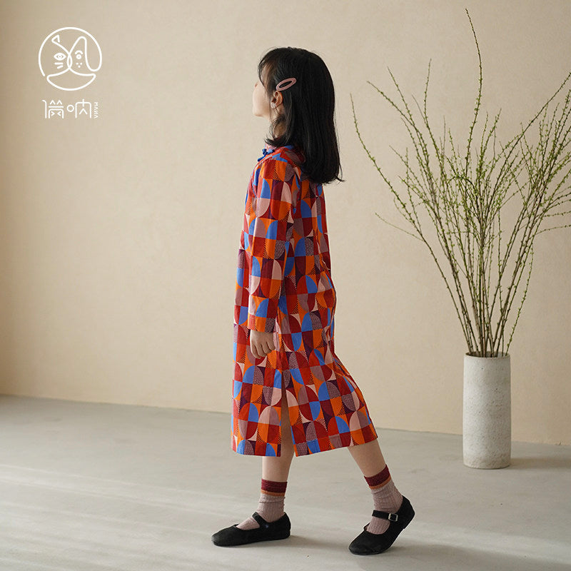 Manna Retro Mosaic Long Sleeve Qipao Dress