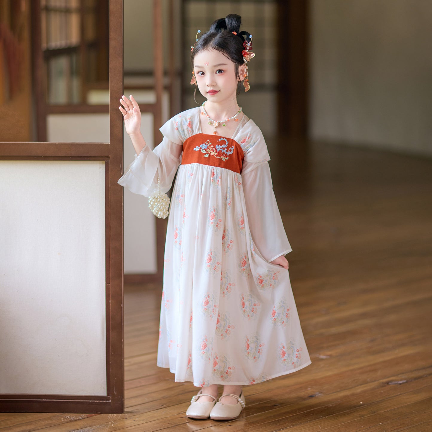JXGX Girls Floral Hanfu Dress – Chinese Traditional Kids Dress Elegant Printed Princess Outfit ---Yunshuiyao