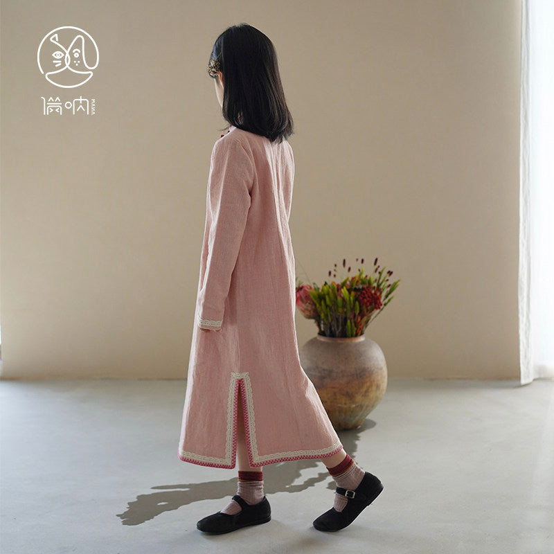 Manna Blush Linen Heritage Qipao Dress