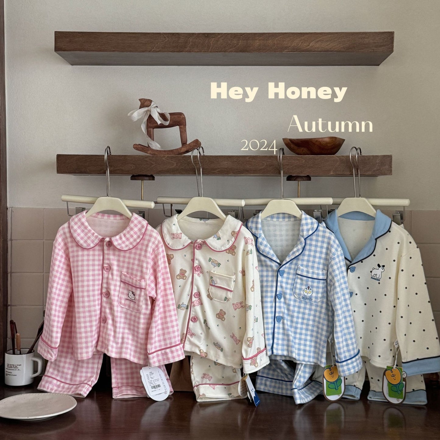 DXJ Family Matching Cotton Lapel Pyjamas Set