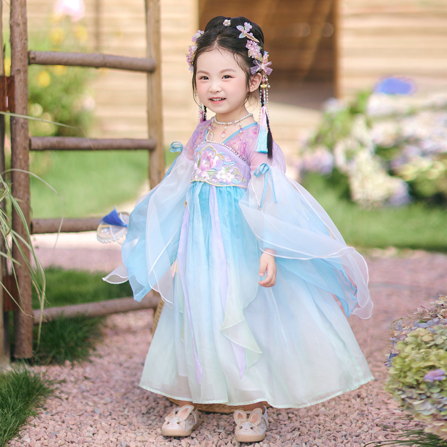 JXGX Girls Purple Blue Hanfu Dress – Elegant Chinese Fairy Dress Kids Embroidered Traditional Princess Outfit ---LuoYao