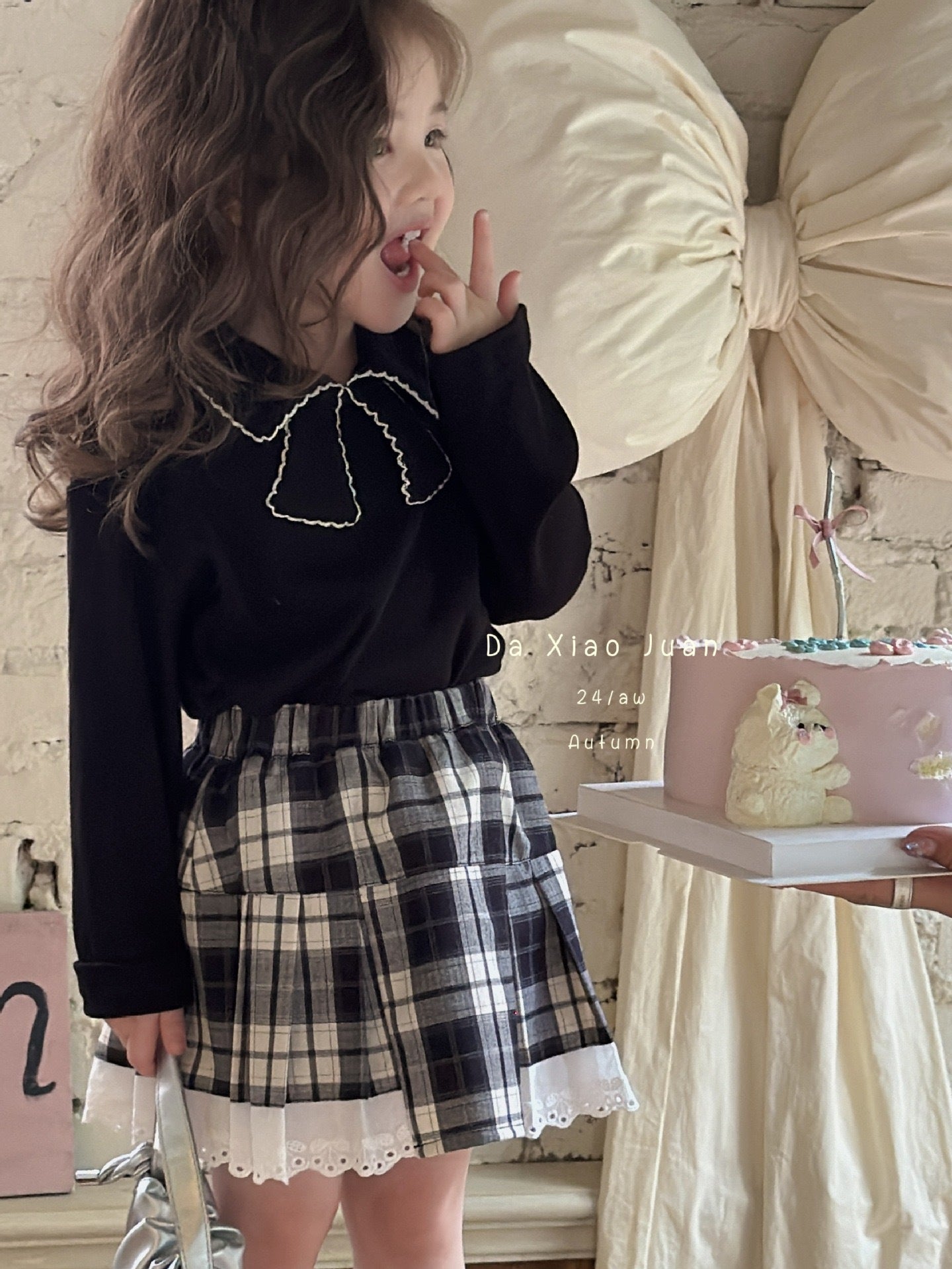 DXJ Girls Black White Plaid Skirt 150 8 9y