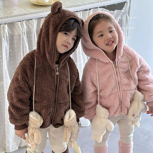 Ensemble de peluche ours mignon à capuche pour enfants DXJ (sans gants)