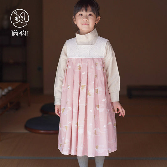 Robe Hanfu MaNa en gilet de lapin rose