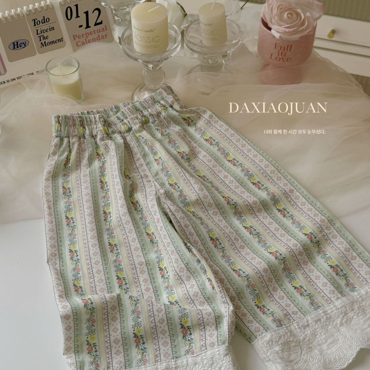 DXJ Pantalon d'été à fleurs pour fille