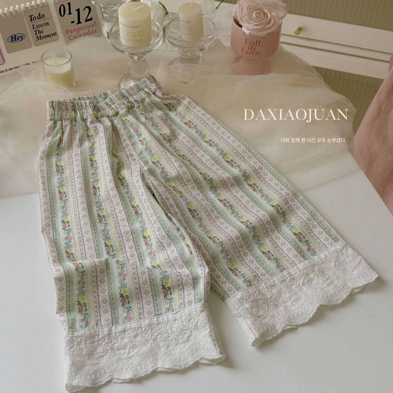 DXJ Pantalon d'été à fleurs pour fille