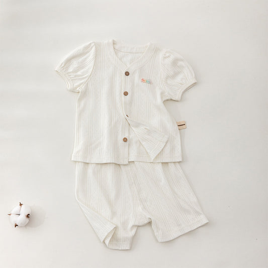 ANNIEWIN Toddler Organic Cotton Classic Cream Buttoned Set