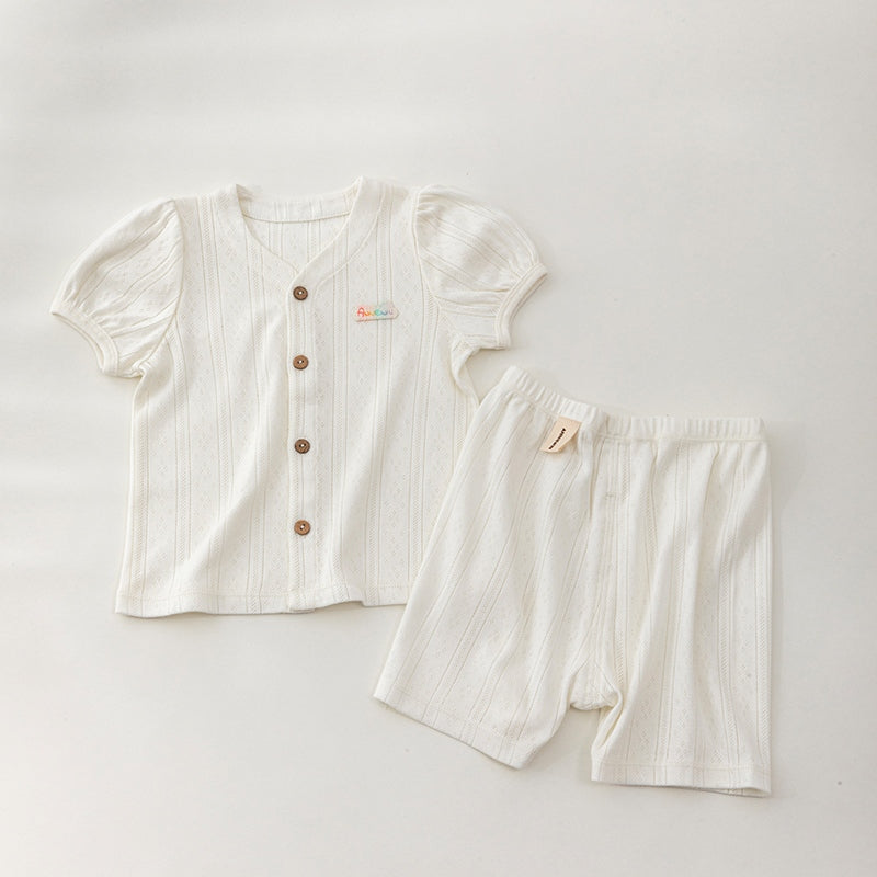 ANNIEWIN Toddler Organic Cotton Classic Cream Buttoned Set