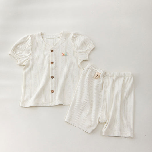 ANNIEWIN Toddler Organic Cotton Classic Cream Buttoned Set