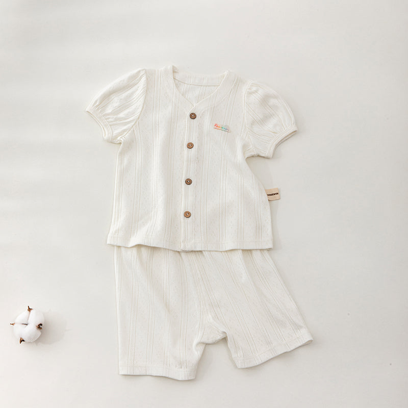 ANNIEWIN Toddler Organic Cotton Classic Cream Buttoned Set