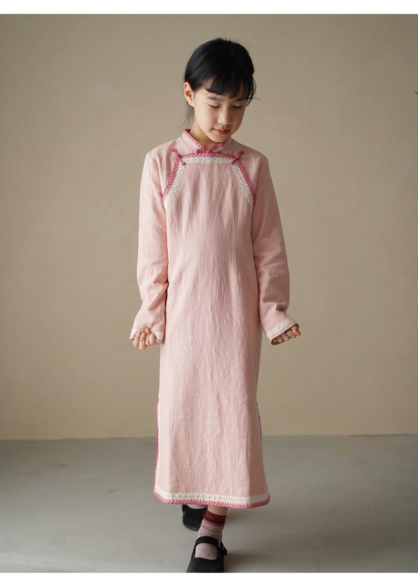 Manna Blush Linen Heritage Qipao Dress