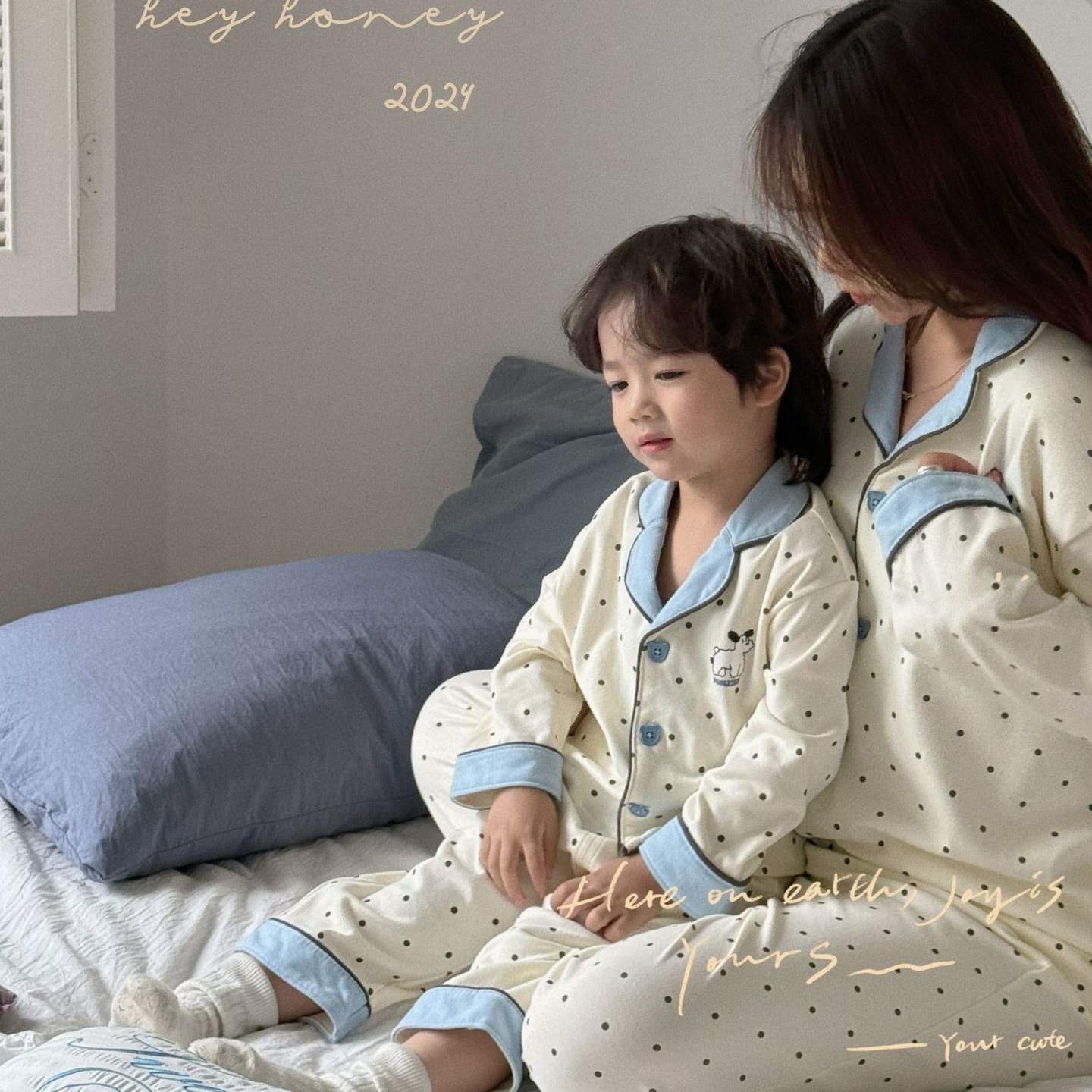 DXJ Family Matching Cotton Lapel Pyjamas Set