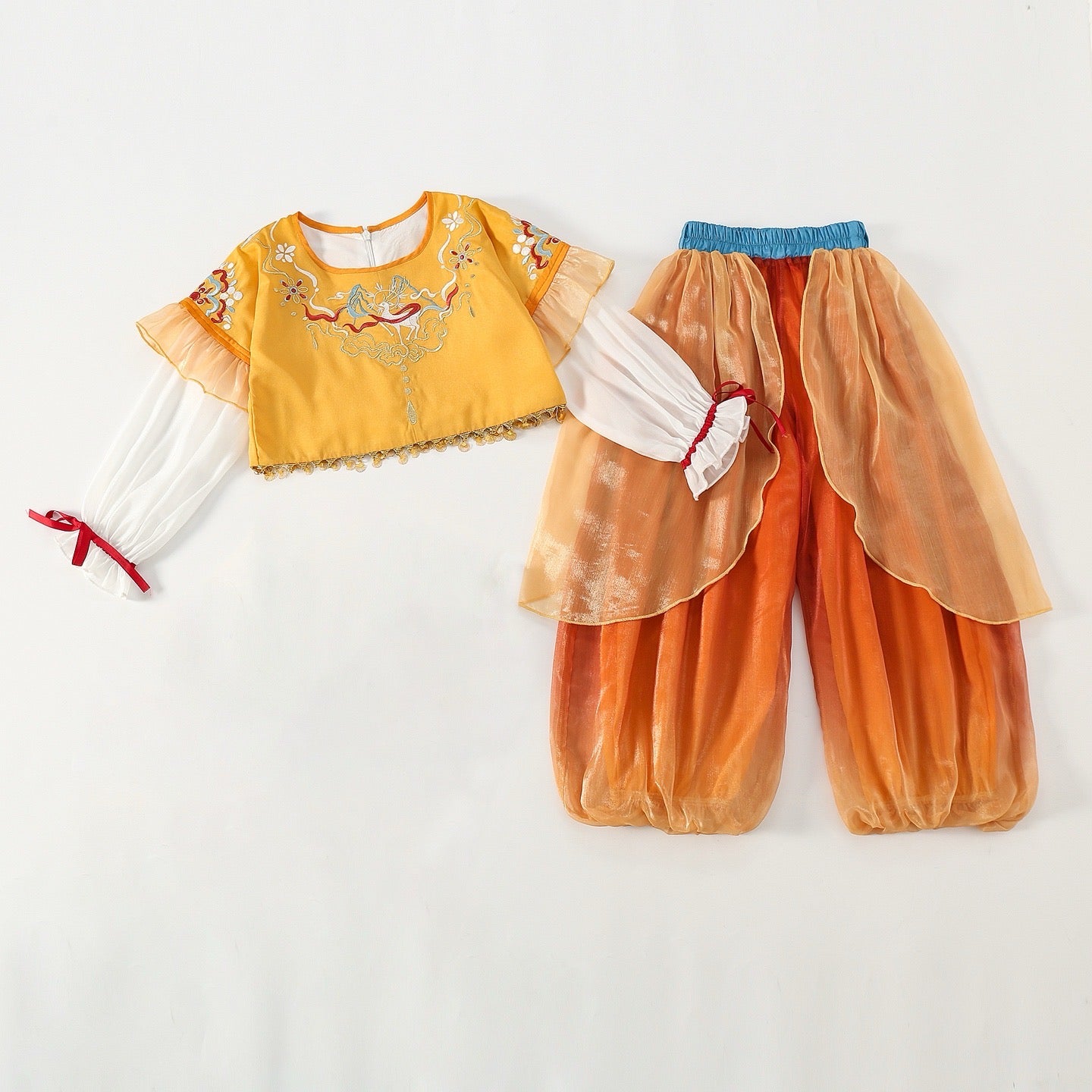 Princess Jade Rabbit girls Hanfu set in orange and yellow