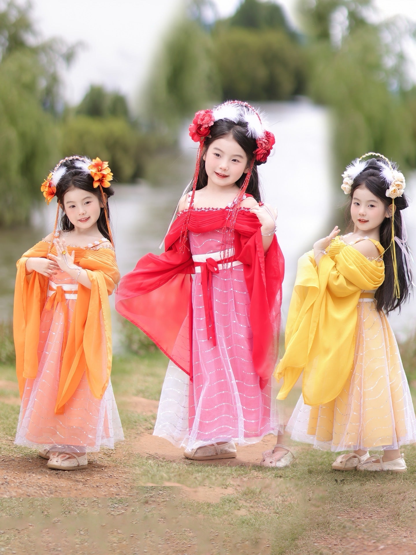 JXGX Seven Fairy Sisters: Girls' Hanfu 3-Peice Dress Set ---QiXianNv